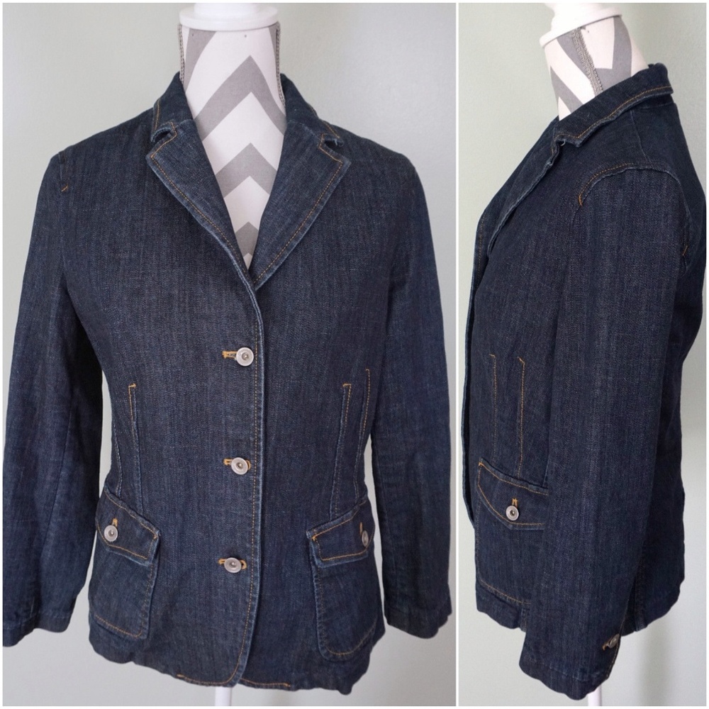 FACONNABLE Dark Blue Button Denim Jean Jacket Sz S